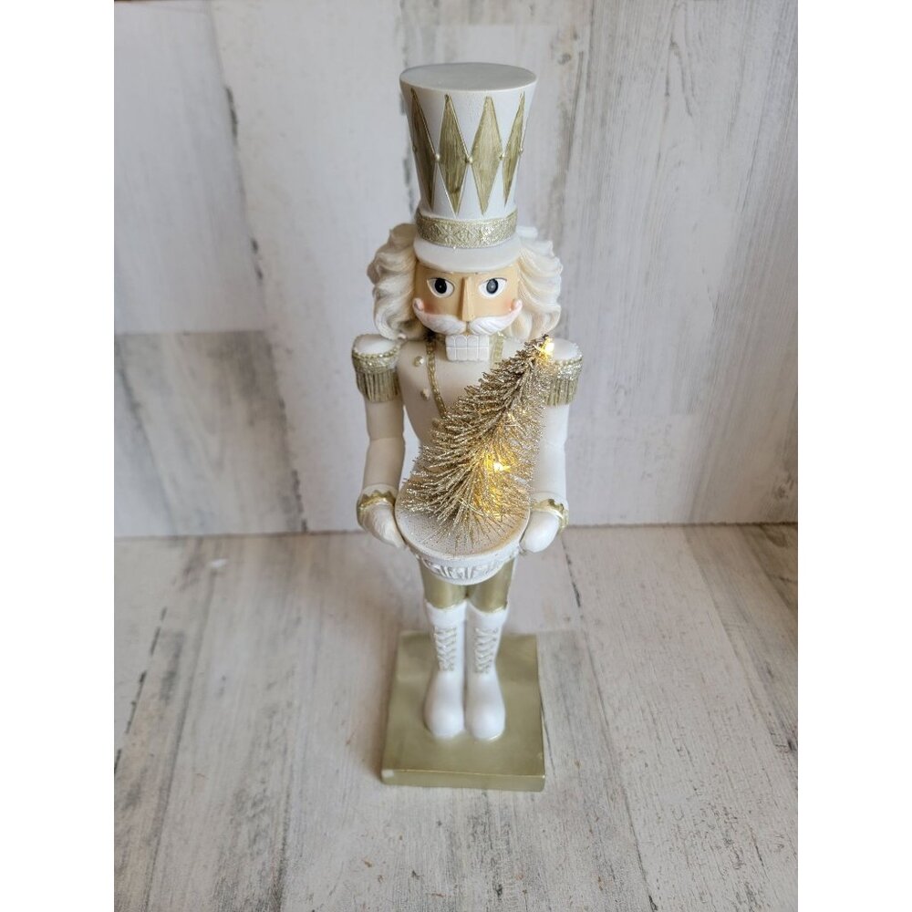 Transpac nutcracker light up‎ tree white gold Xmas home decor figure